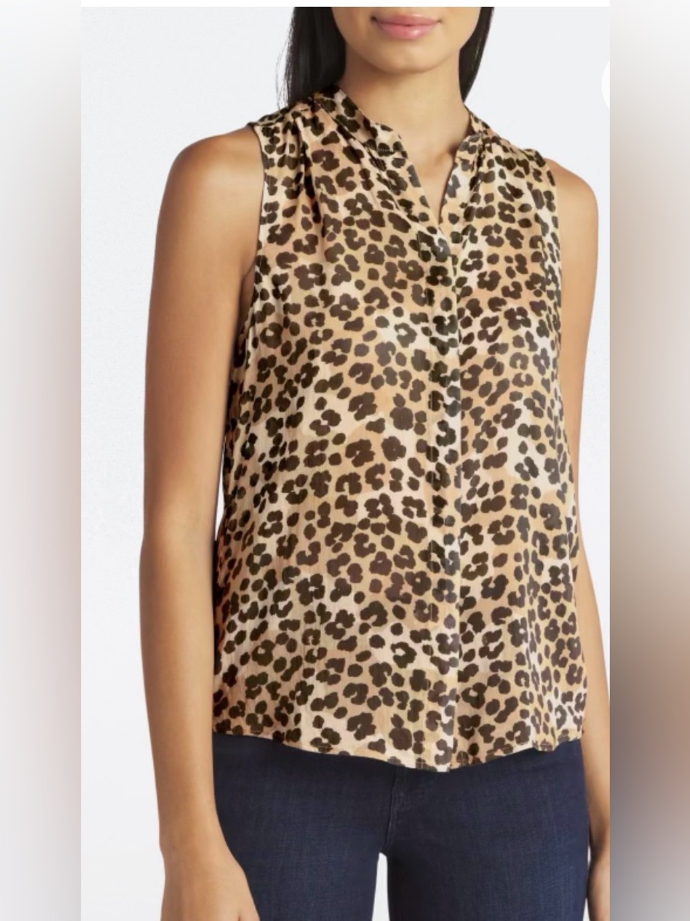 Bella Dahl Leopard Print Sleeveless V-Neck Blouse -Brown & Black